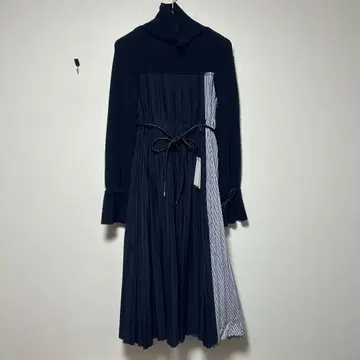 사카이 여성용 니트 플리츠 원피스 네이비 도킹