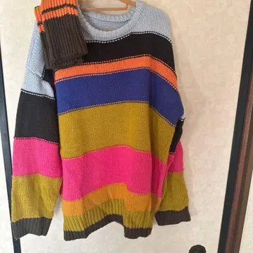 안티카 antiqua 멀티 컬러 니트 스웨터와 암워머 세트