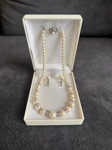 화이트 펄 목걸이 귀찌 세트