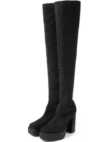 블랙 스웨이드 니하이 부츠