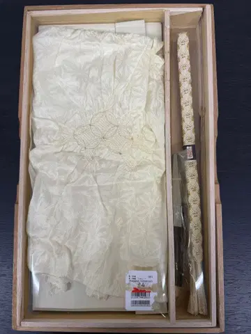미사용품 화이트 계열 오비 장식 천 허리띠 세트 목상자 파손 있음