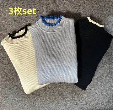 keep my closet 온활 따뜻한 배색 바이컬러 프릴 리브 니트