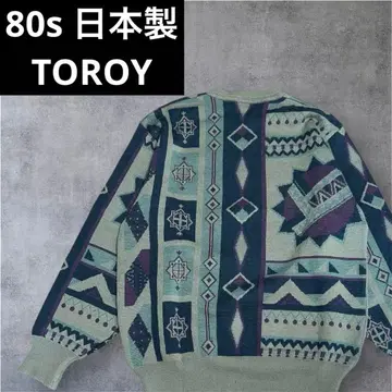 80s TOROY 일본제 니트 스웨터 울 100% 올 패턴 L 구제 의류