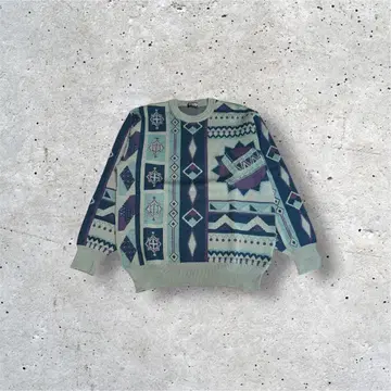 80s TOROY 일본제 니트 스웨터 울 100% 올 패턴 L 구제 의류