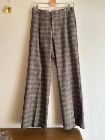 ZARA 체크 무늬 와이드 팬츠 프론트 턱 M