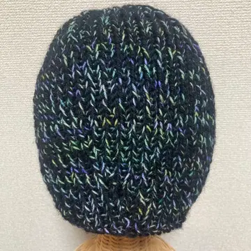 핸드메이드 리브 니트 모자 블랙과 그린 혼합색 1216-1