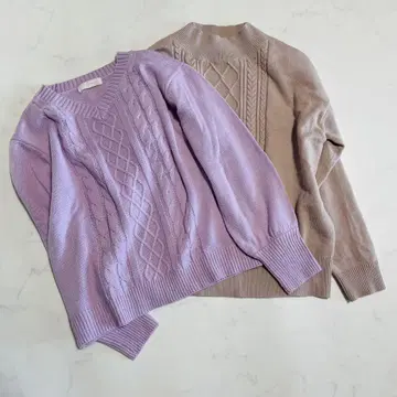 새상품급 any SiS 케이블 니트 스웨터 V넥&둥근넥 2장 세트