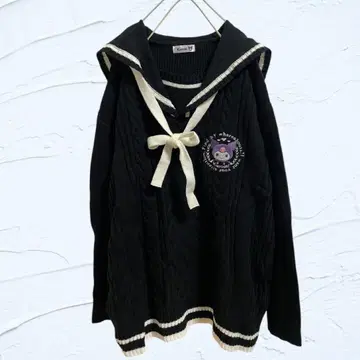 쿠로미 세일러 카라 니트 블랙 산리오 자수 여성용 M~L