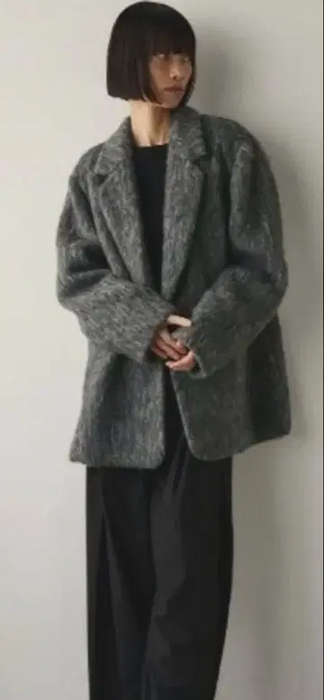 스타일 믹서기 오버 사이즈 샤기 더블 버튼 자켓 그레이