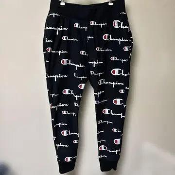 Champion 올 패턴 로고 프린트 블랙 스웨트 팬츠 L 사이즈