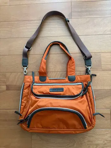 오렌지 나일론 숄더백 멀티 포켓