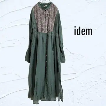 idem 이뎀 패턴 절개 개더 롱 원피스 긴팔 여성용 F