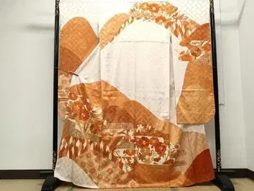 기모노 럭셔리 후리소데 부품 자수 에가스미초카문 금채 순수 실크 일품