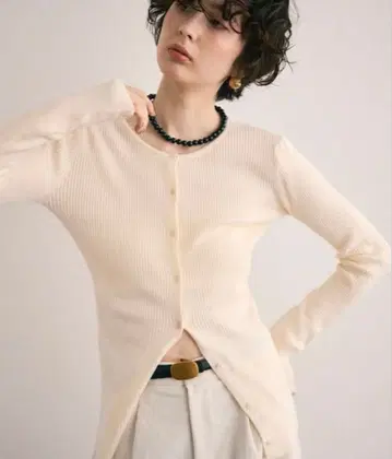 리브 긴팔 가디건 아이보리 그레이