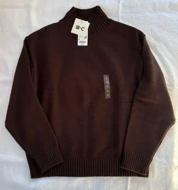 새상품 유니클로 UNIQLO:C 로우 게이지 하이넥 스웨터 S 브라운