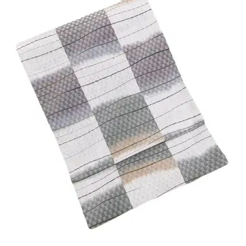 그레이의 이치마츠와 그린 계열의 줄무늬 리버서블 후쿠로 오비