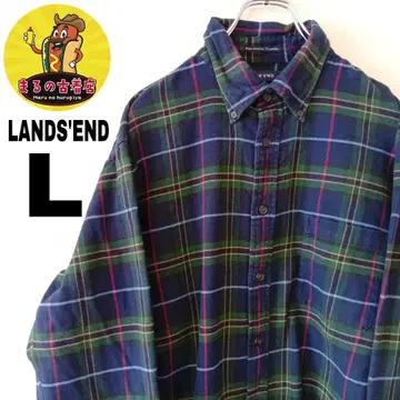 USA 구제 의류 LANDS'END 플란넬 셔츠 L 그린 레드 체크
