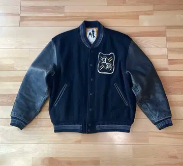 ANECDOTE 바시티 자켓 소매 소가죽 x 울 혼방 블랙 스타디움 점퍼