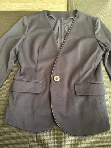 그레이 노카라 자켓 스커트 네이비 M 사이즈