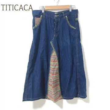 티티카카 데님 스커트 롱 기장 (M) 에스닉 패치워크 리메이크풍