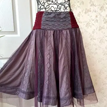 오즈온 퍼플 플레어 스커트 무릎 기장