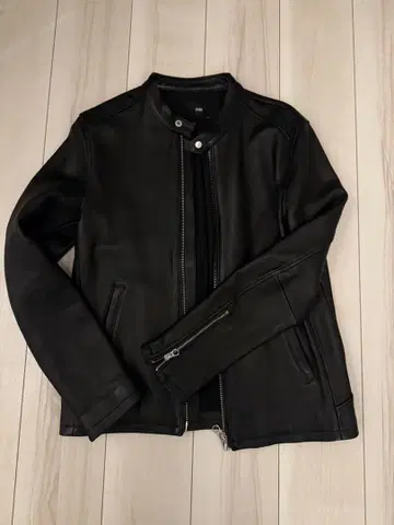 Hare 블랙 가죽 싱글 라이더 자켓