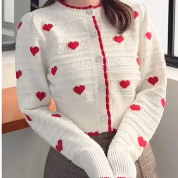 dazzlin 하트 자카드 가디건 상의