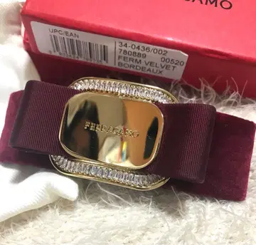 [ 새상품급 ] FERRAGAMO 페라가모 스웨이드 리본 머리핀 보르도