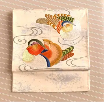 럭셔리 자수 원앙 문양 순수 실크 후쿠로 오비 | 색채가 풍부한 일품