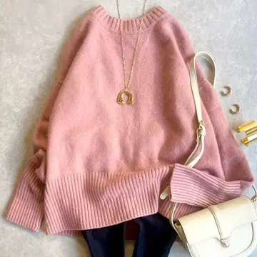 새상품급 노크 바이 더 라인 고급 울 캐시미어 크루넥 니트 더스티 핑크