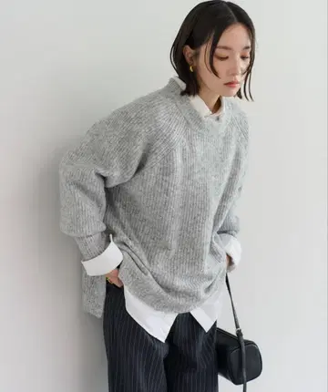 리브 오버 사이즈 스웨터 그레이