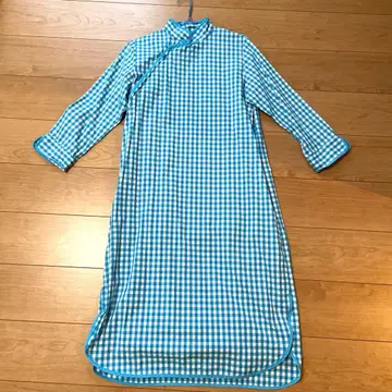 OJO 차이나 드레스 파랑과 화이트 깅엄 체크