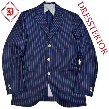 새상품급 드레스트리아 캐시미어 혼방 은색 버튼 모즈 멀티 스트라이프 자켓