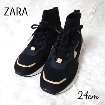 ZARA 자라 대비 하이컷 스니커즈 통굽 블랙 x 베이지 37