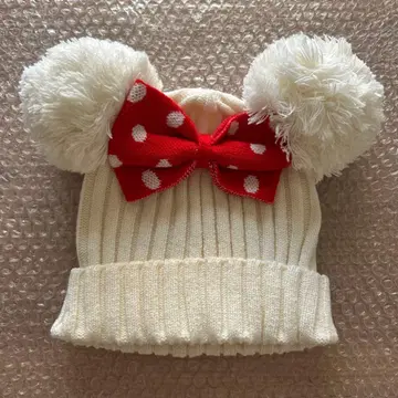 디즈니 팬 캡 니트 모자 폼폼 포함 미니 리본