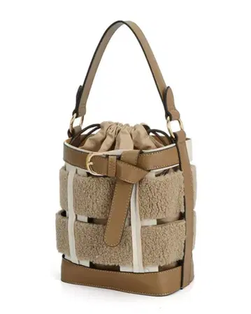 [ 새상품 ] 인조 모피 이종 소재 2WAY 버킷 백 베이지