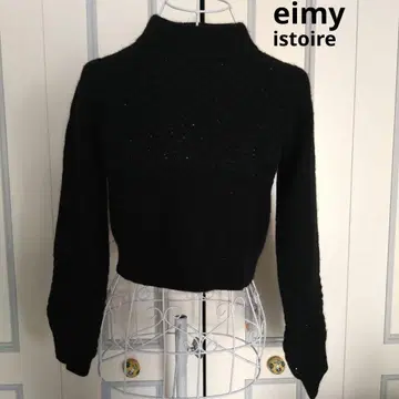 스팽글 니트 블랙 하이넥 스웨터 숏 기장 상의