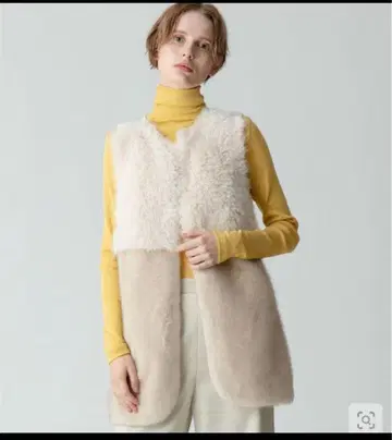 [택 포함] 알아바일 페이크 퍼 콤비 니트 베스트 아이보리