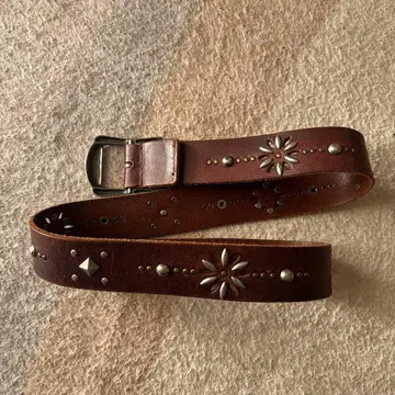 천연 가죽 스터드 벨트 터콰이즈 플라워 가죽 벨트