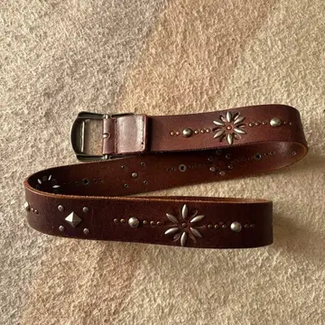 새상품급 천연 가죽 스터드 벨트 터콰이즈 플라워 가죽 벨트