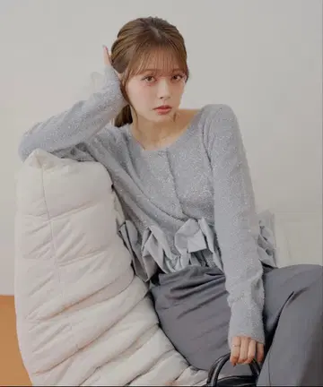 CHICO 그레이 프릴 니트 가디건