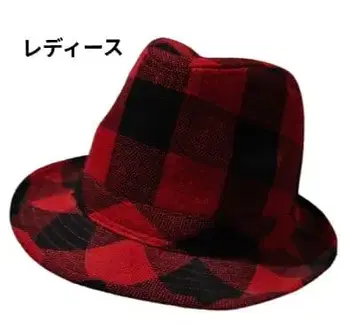 [ 2회 착용 있음 ] 빨간색과 블랙 체크 무늬 중절모