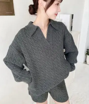 [ 셋업 ] 케이블 짜임 폴로 & 숏팬츠 셋업 니트 moment+