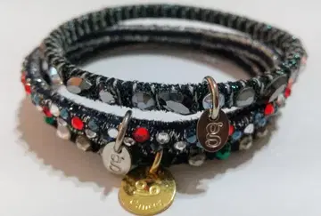 gingam 아니엘로 네이비 컬러 팔찌 스와로브스키 3개 세트