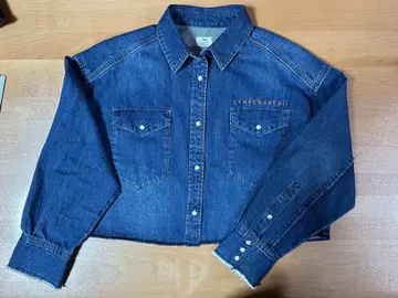 Cepo 로고 자수 숏 데님 셔츠 다크 블루