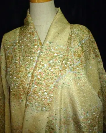 기모노 코몬 이중 기모노 황토색 계열 작은 사이즈 153cm