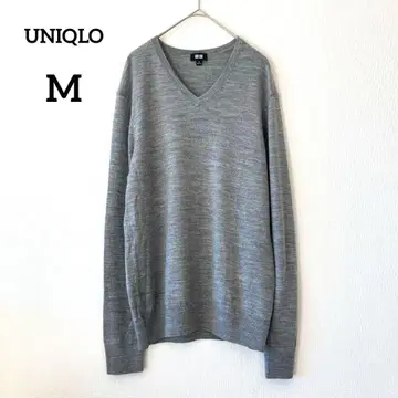 유니클로 긴팔 스웨터 M 그레이 V넥 니트 얇은 소재 모 100% 293
