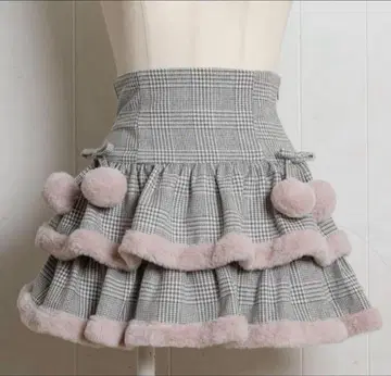 pium 퍼가 달린 티어드 미니 스커트 그레이 체크