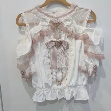 LIZ LISA 오픈 숄더 프릴 블라우스 화이트 x 핑크