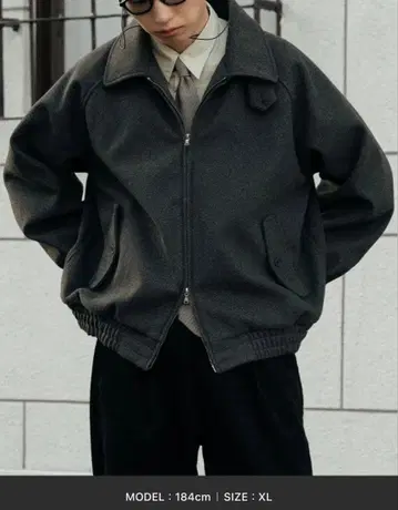 Bleme 더블 지퍼 멜톤 해링턴 자켓 턱 스트랩 포함